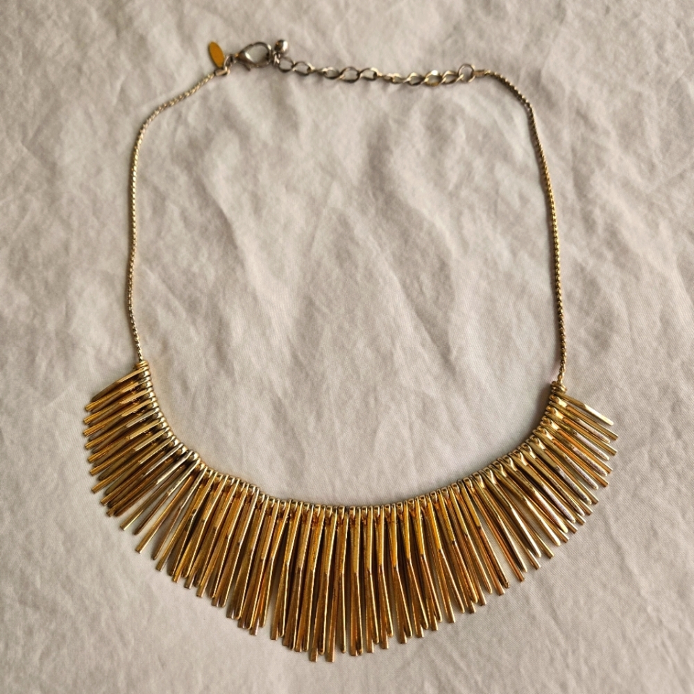 Natasha Gold Tone Geometric Spiked Fringe Statement Necklace - signed